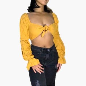 WINNIE & CO Mustard/Orange tie up crop top
